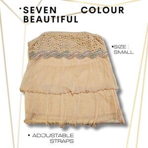 Tiered Ruffle Crochet Yoke Cami Blouse Cream Size SM